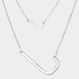 Gold Monogram "J" Big Initial Pendant Double Chain